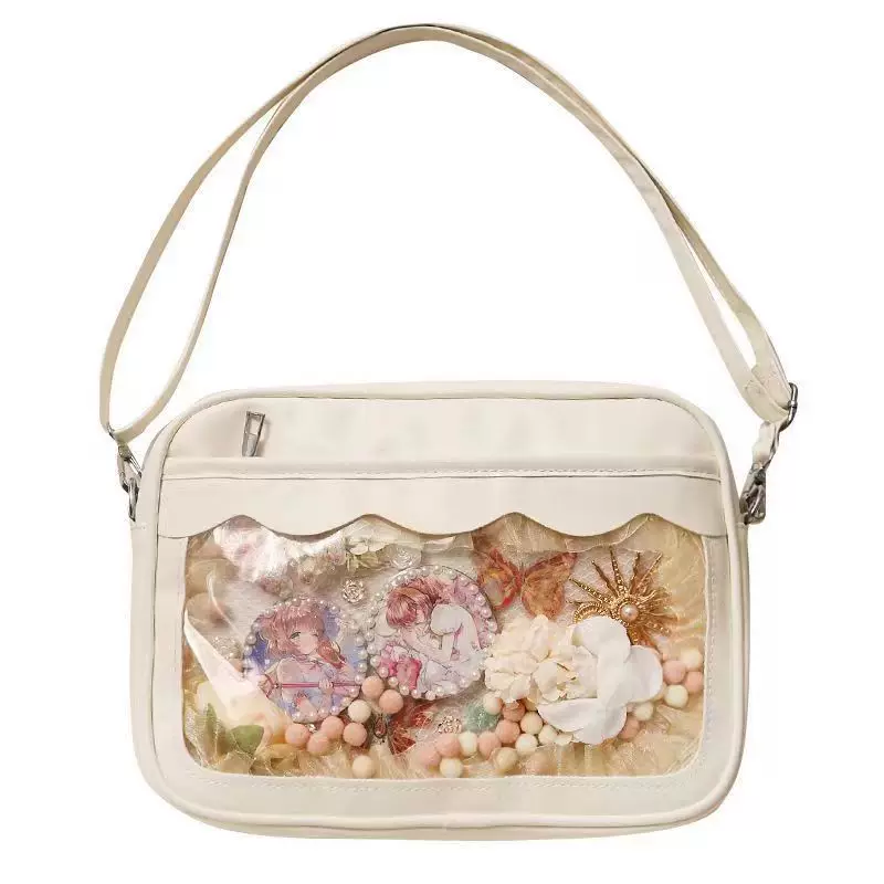 PU Transparent One-Shoulder Crossbody Bag, 28×20×7 cm, Japanese-style Cute Cartoon DIY