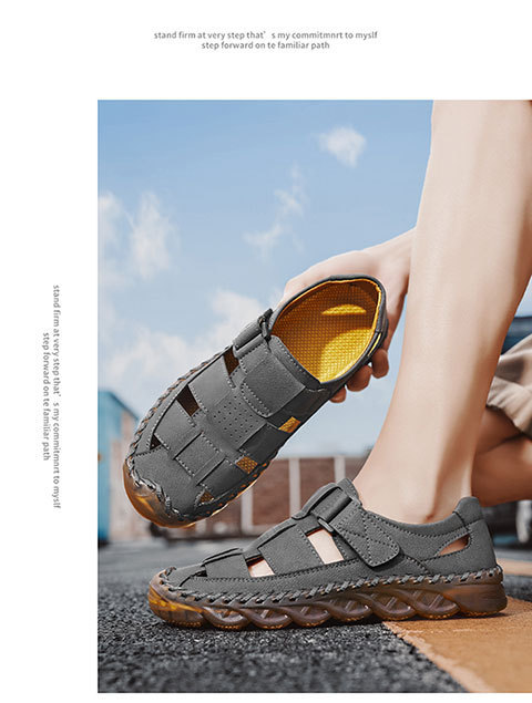 Sandali uomo in pelle casual slip-on da spiaggia per l'estate_voghion.com