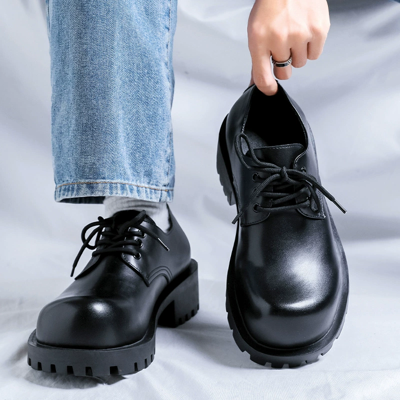 Мужская обувь 2024 новая осень и зима толстая подошва увеличивается, мужская пригородная повседневная кожаная обувь с большой головой Дерби обувь 8175-R