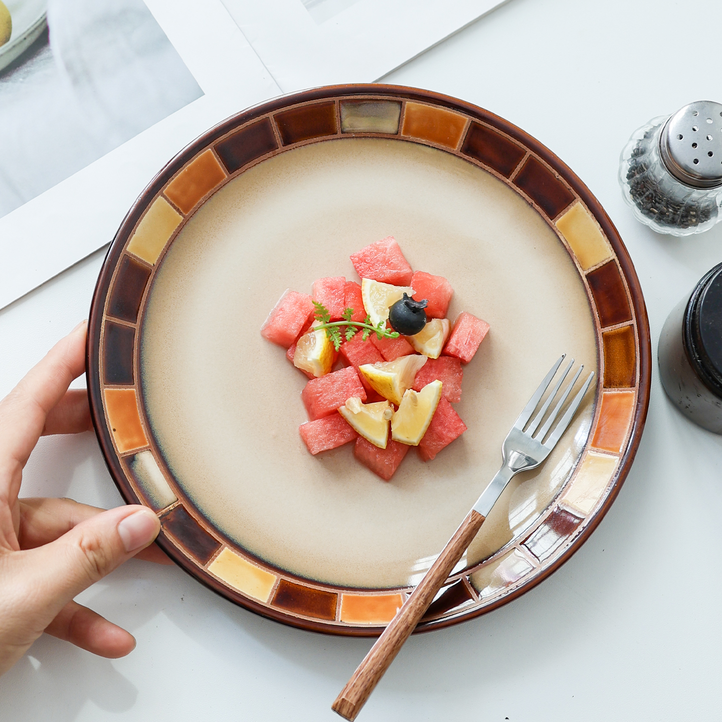 【美式格子餐盘】创意牛排盘西餐盘意面盘子轻奢水果盘瑕疵