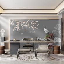 新中式花鸟山水白鹭客厅壁画电视背景墙墙纸卧室沙发书房无缝墙布