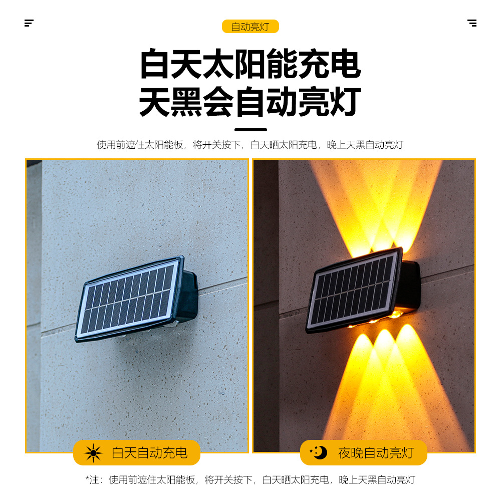 Lente convexa solar lámpara de pared lámpara de lavado hogar avanzada lámpara de paisaje impermeable Villa patio jardín arriba y abajo lámpara de pared