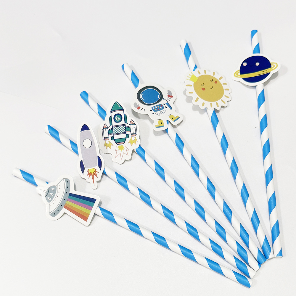 Amazon Cross-border Space Theme Party Torta de paja Tarta de tarjeta Fiesta de carnaval Rocket Star Planet Props