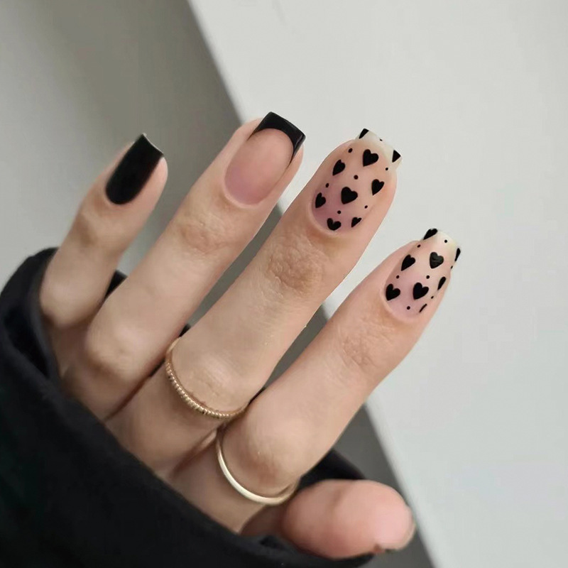 Wearable Manicure French Wearable Nails Black Border Black Little Love Wearable Nails Patch Nails Fake Nails Wearable Manicure French Wearable Nails Black Border Black Little Love Wearable Nails Patch Nails Fake Nails