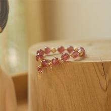 天然草莓晶手鏈桃花人緣原創設計水晶手串優雅甜美淑女小眾飾品