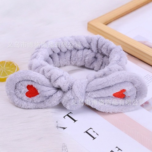 Fábrica directa de peluche amor correa de cabello orejas de conejo adorable borde ancho lavar la cara banda de cabello banda de cabello de baño bandana al por mayor