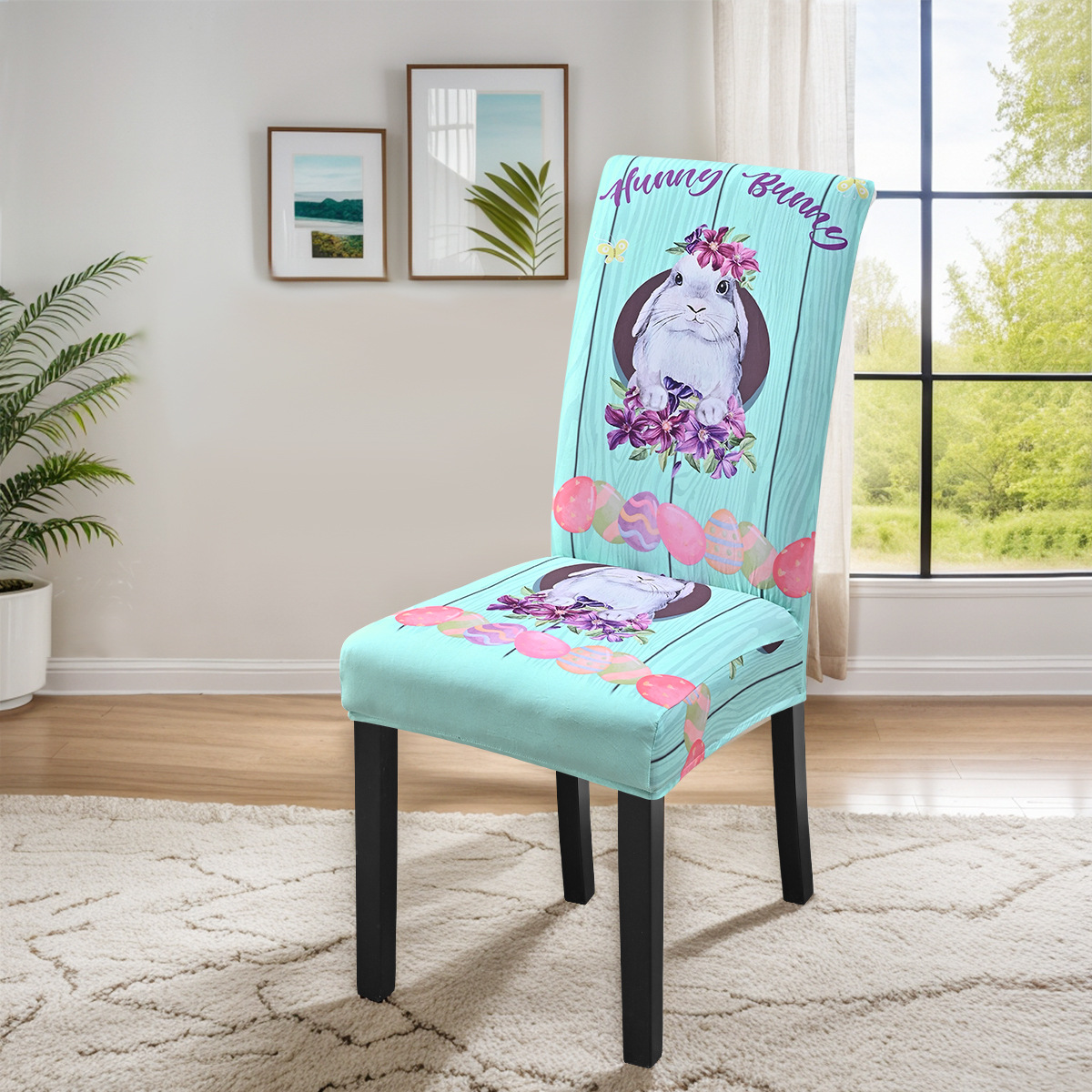 Funda de silla de conejo con orejas dobladas azules