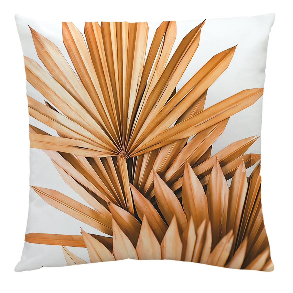 亚马逊 eBay 热销简约棕榈叶绒布抱枕套汽车靠垫办公室午睡抱枕