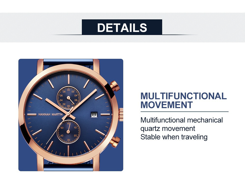 Hannah Martin Men's Quartz Watch Multi Functional Business Style_voghion.com