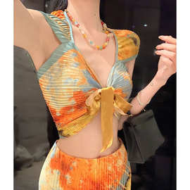 多巴胺彩色度假两穿抹胸上衣纯欲风性感辣妹修身包臀半身裙两件套