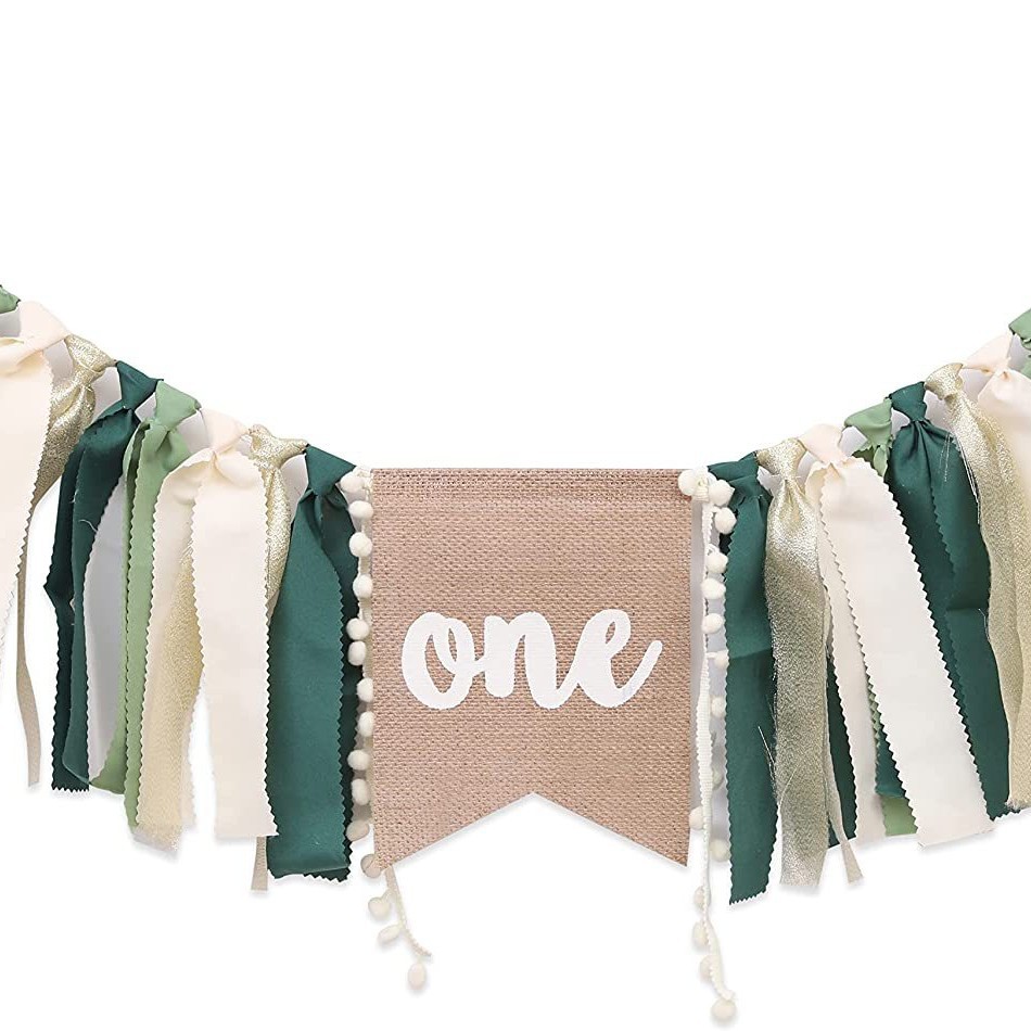 Transfronterizo Amazon Boys Cumpleaños 1 año Banners de silla alta Tirando de la bandera Serie verde Accesorios fotográficos Spot