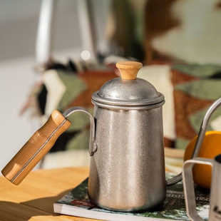 [Special offer] 304 stainless steel hand coffee pot vintage oil pot wooden handle thin mouth long mouth outdoor camping picnic