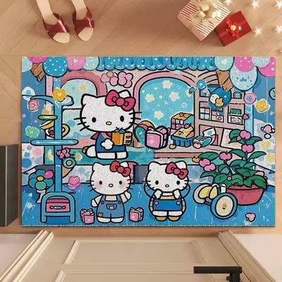 Entryway, Indoor and Outdoor Dirt-Scraping, Avtomobil döşəmə paspasları - hello-kitty-shopping-at-a-cosmetics-store-4060cm-silk-circle