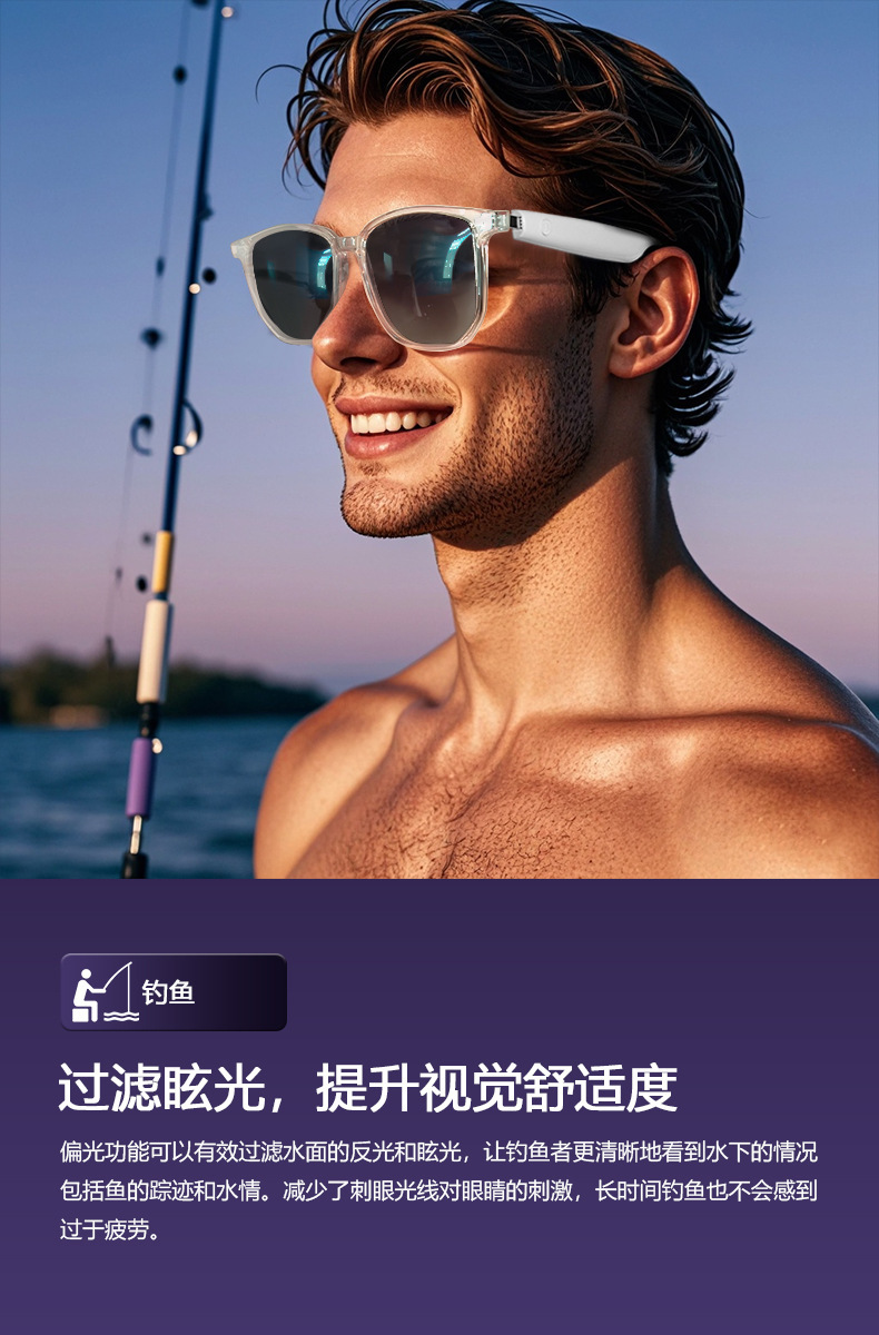 Cross-border smart glasses Bluetooth glasses sunglasses polarized anti-UV anti-blue light music listening and calling with transparent replacement lenses