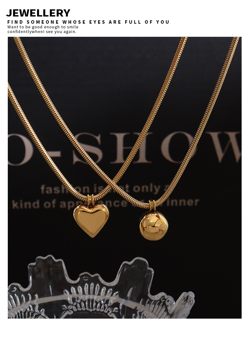 Simple Style Round Heart Shape Titanium Steel Necklace Plating Stainless Steel Necklaces_colorza_5