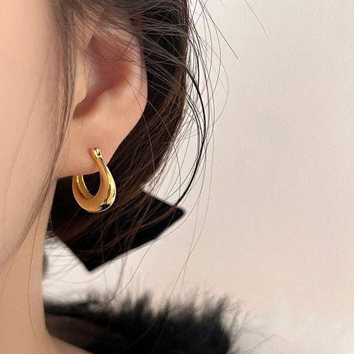 Ganjia S925 sterling silver earrings niche design high-end plain rings new trendy women's circle earrings earrings earrings summer