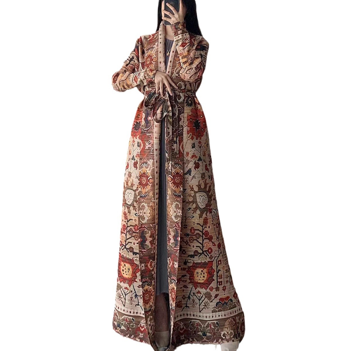 Muslim Long Robe, Arabian Dubai Middle Eastern Women's Clothing, Printed Trench Coat, Abaya Dress, Trendy_ecoleips.com