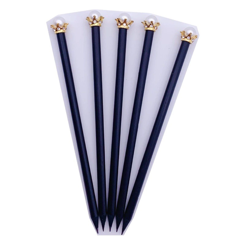 Черный деревянный Жемчужный карандаш с короной Золотой Серебряный лазерный карандаш для печати логотипа Подарочная реклама Черный деревянный карандаш