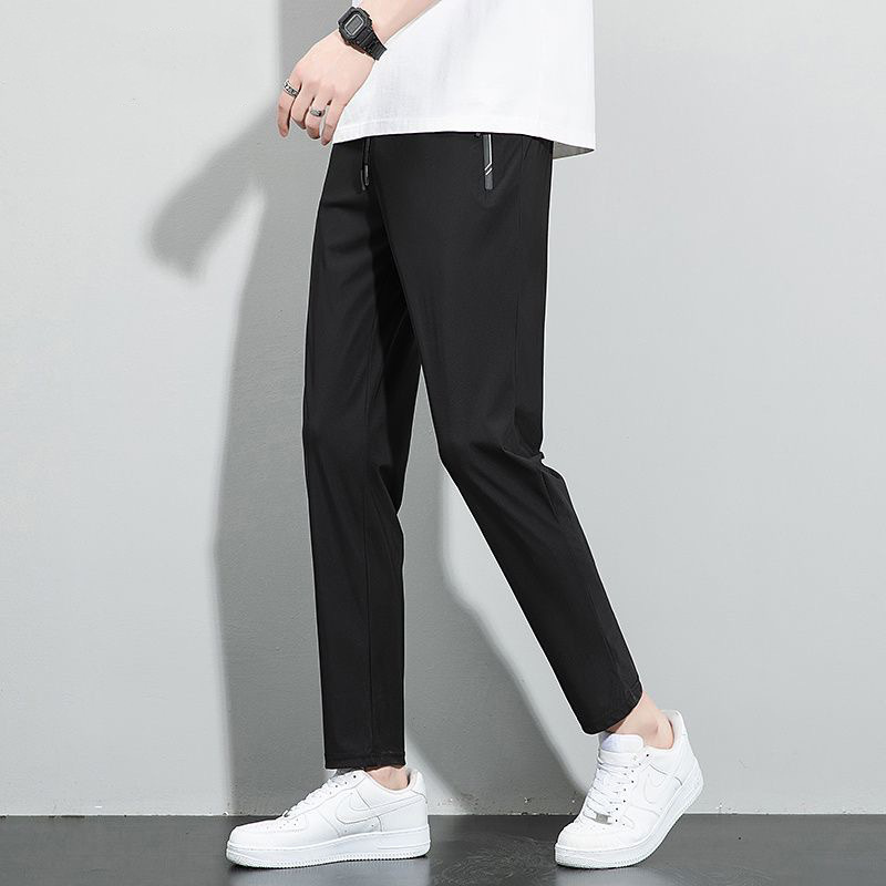 Men's Ice Silk Long Pants Men's Spring and Summer Casual Pants Quick-drying Breathable Sports Pants All-match Elasticized Band Feet Ice Feet