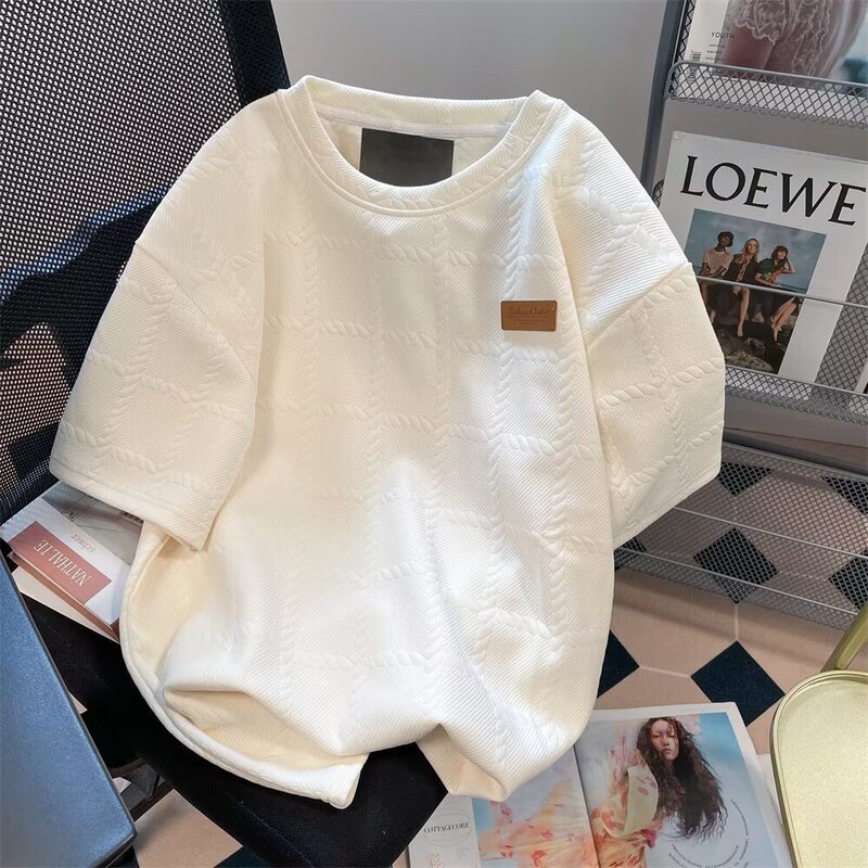 American Heavyweight Trendyy Short-sleeved Men's Summer Design Niche T-shirt Top High-end Trendy Brand Five-quarter Sleeve Clothes