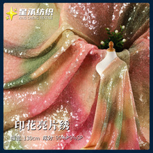 新款炫彩渐变印花亮片面料 网纱满幅亮片童装饰品箱包家纺绣花布