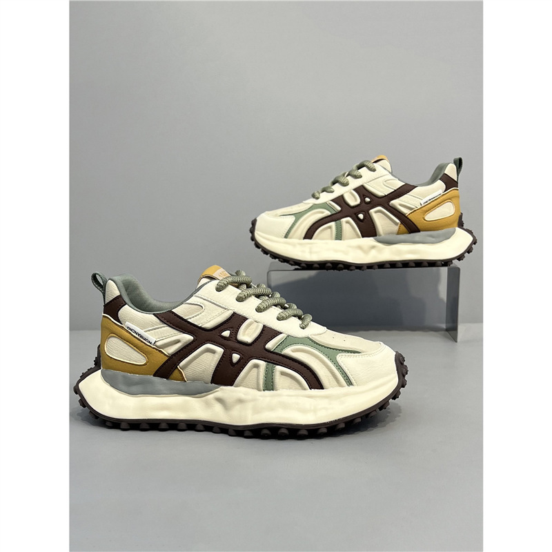 Yj European Station Fashion Original Dad Shoes 2025 Autumn New Genuine Leather Patchwork Thick-Soled Casual Men's Shoes