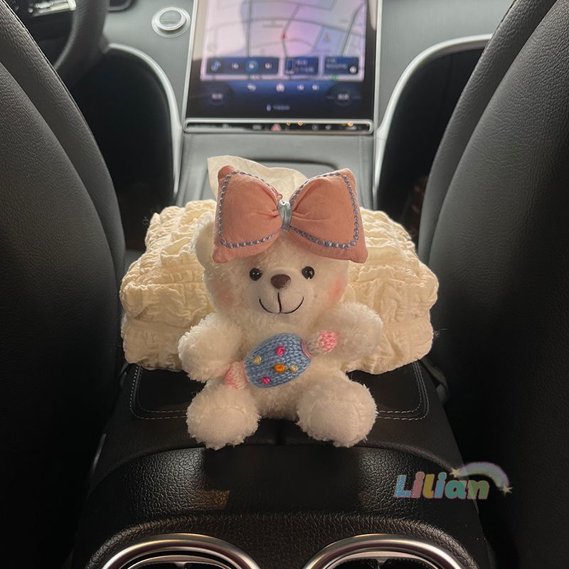 Caja de toallas de automóvil reposabrazos asiento de automóvil caja de dibujo de cartón decoración adorable oso caricatura en línea para mujeres image 13