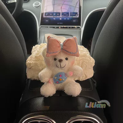 Item Cute Bear Cartoon Internet — Car tissue box/set - pink-embroidered-bow-blue-candywhite-bear-armrest-box-tissue-box