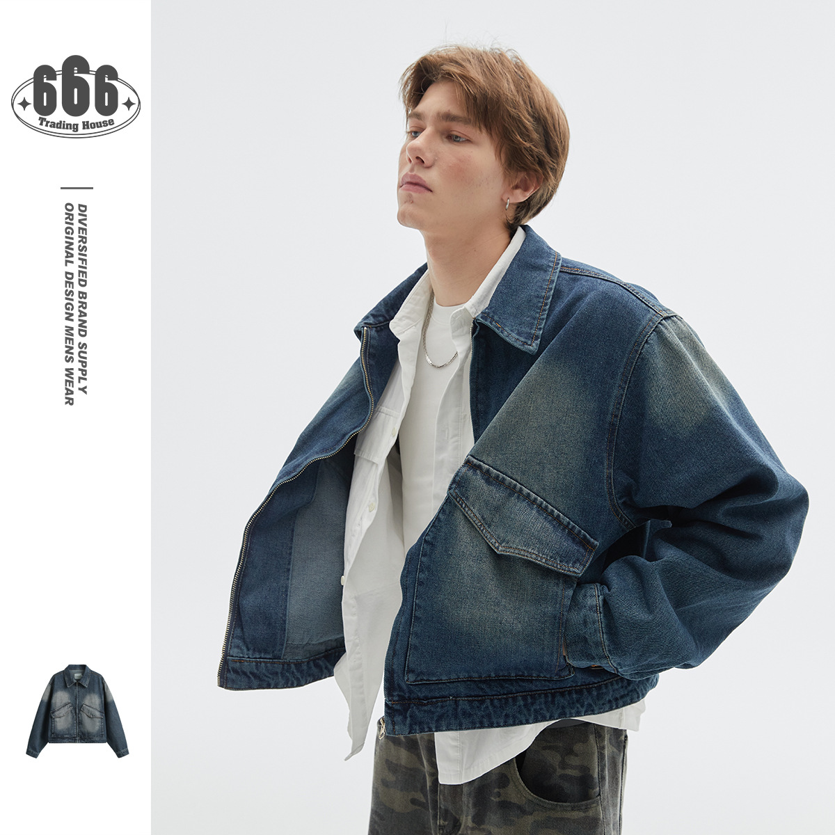 Autumn retro denim men's short jacket