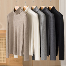 100纯山羊绒精纺68支3股抽条高翻领打底毛衣经典百搭修身羊绒衫女