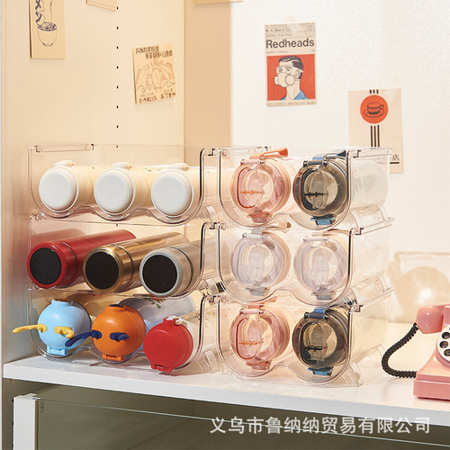 Wholesale Transparent Water Cup Storage Rack PET High-Transparency Desktop Organizer Insulated Cup Red Wine Stand