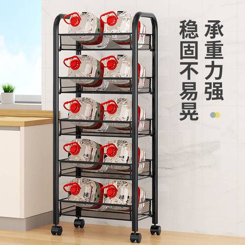 Kitchen storage rack floor multi-layer storage organizer rack fruits snacks miscellaneous holder with wheels and hooks