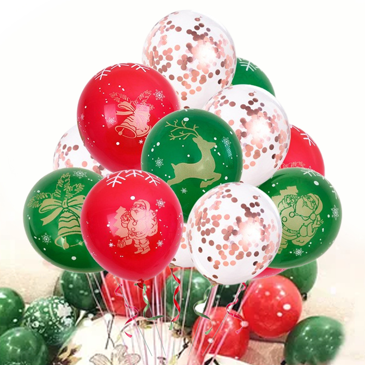 Rojo y verde globo de Navidad de látex de 12 pulgadas de 5 lados de oro todo impreso colorido látex redondo globo de Navidad