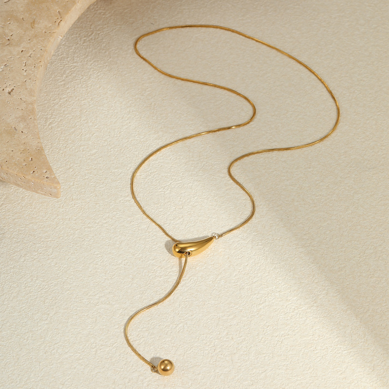 クロスボーダーチタン鋼スネークボーンチェーン非退色ステンレス鋼ネックレスメッキ 18K ゴールドライト高級デザインロング Y 字型チェーン卸売|undefined