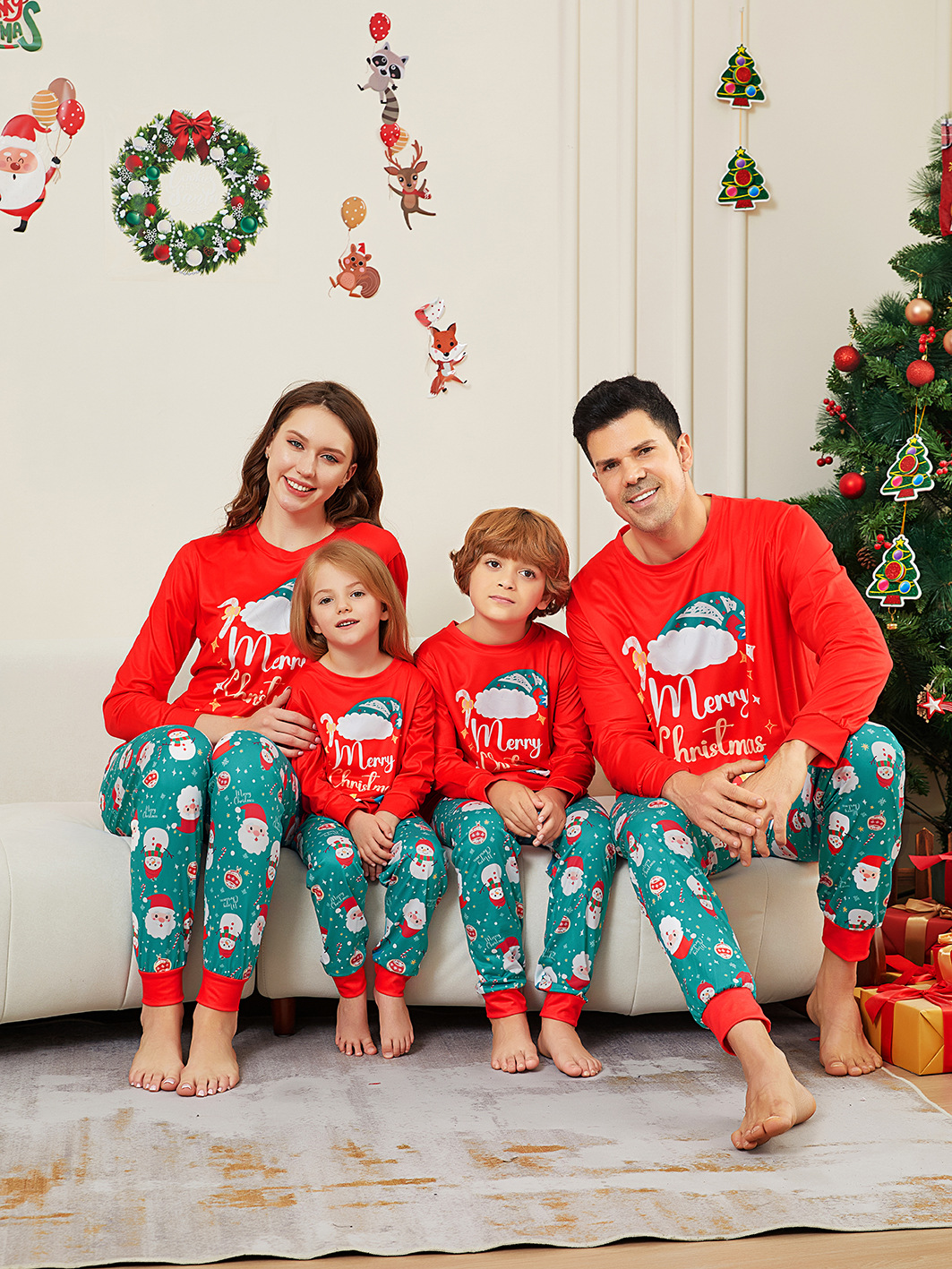Kerstmis Santa Crutch Letter Kerstmis Familie pak bedrukte homewear pyjama_voghion.com
