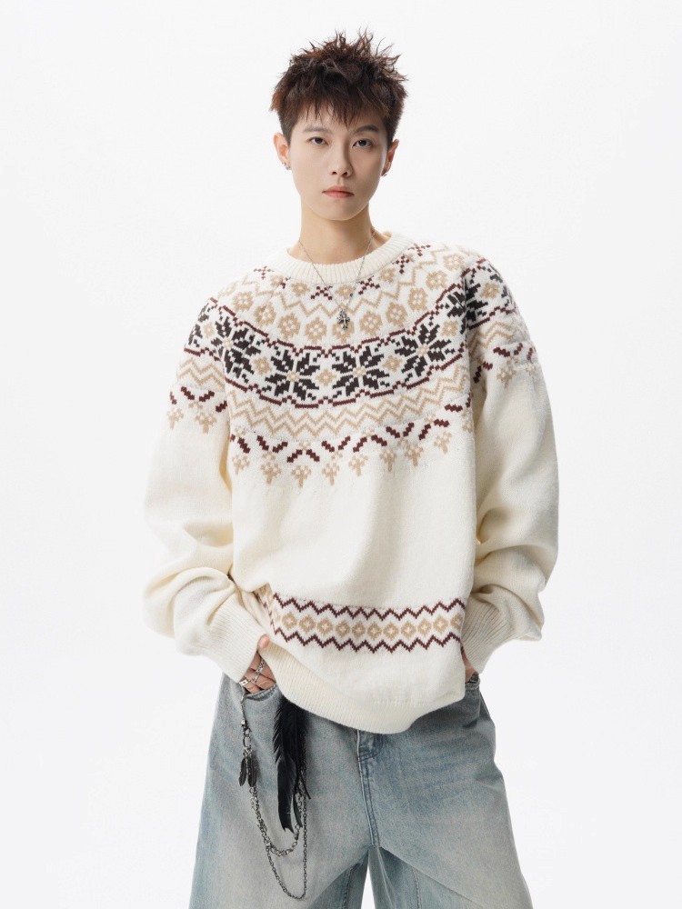 Herren Jacquard Weihnachtsstrickpullover Premium Winter Pullover_voghion.com