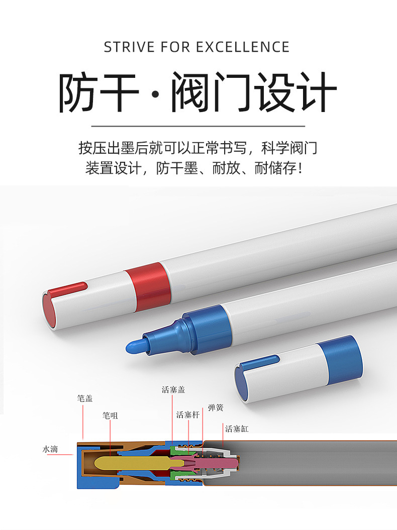 中柏油漆笔SP-110粗3.0mm白色记号补漆笔工业金属黑色不掉色防水详情9