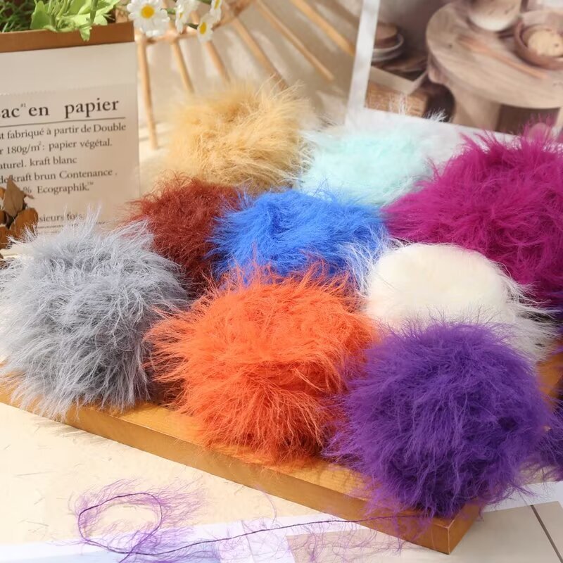 4CM Long Wool Imitation Mink Wool Feather Line Thin Line Hand Mixed Line Knitted Scarf Hat Hook Doll Long Wool
