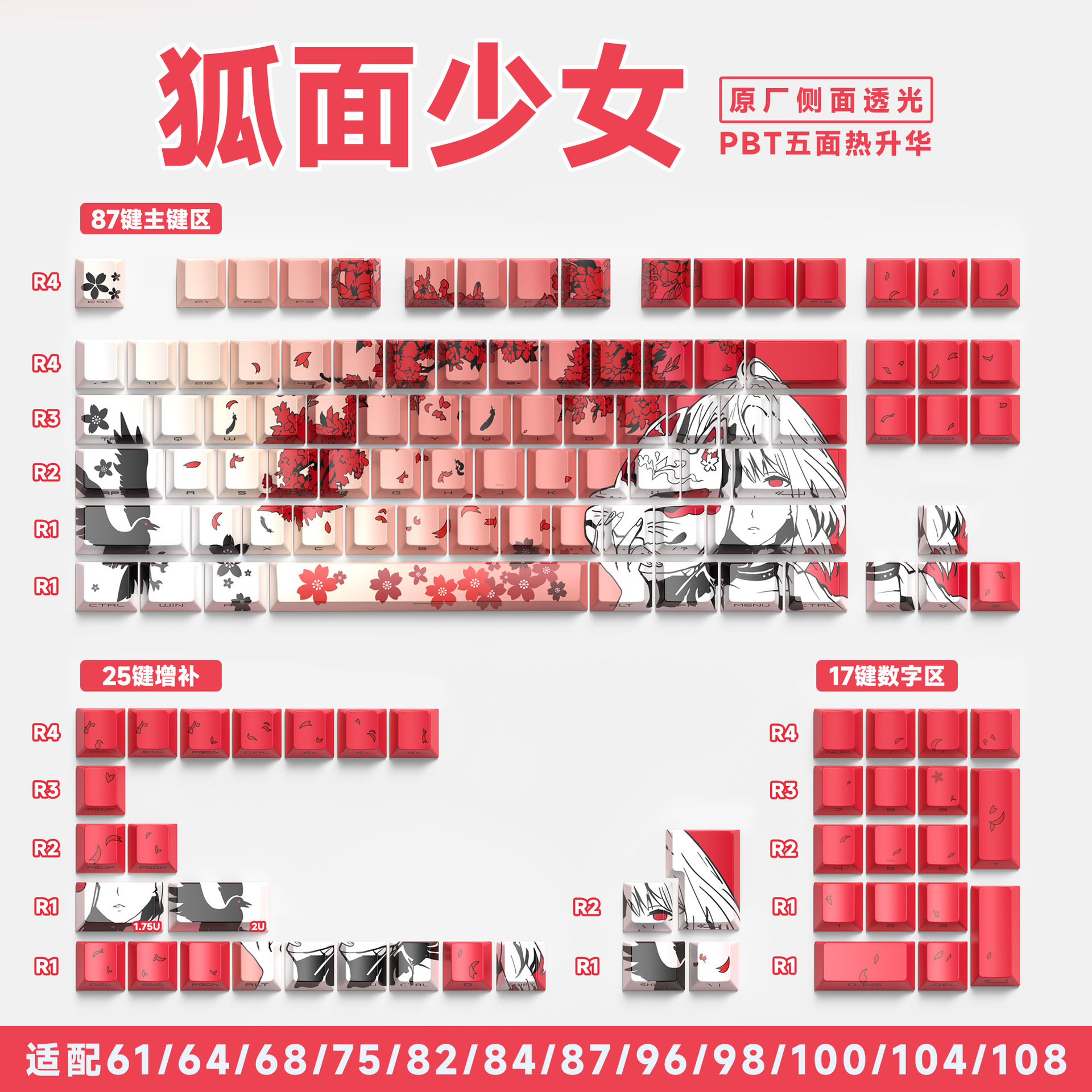 여우 얼굴 소녀 레드 오리지널 측면 각인 129키 영문 [박스형]