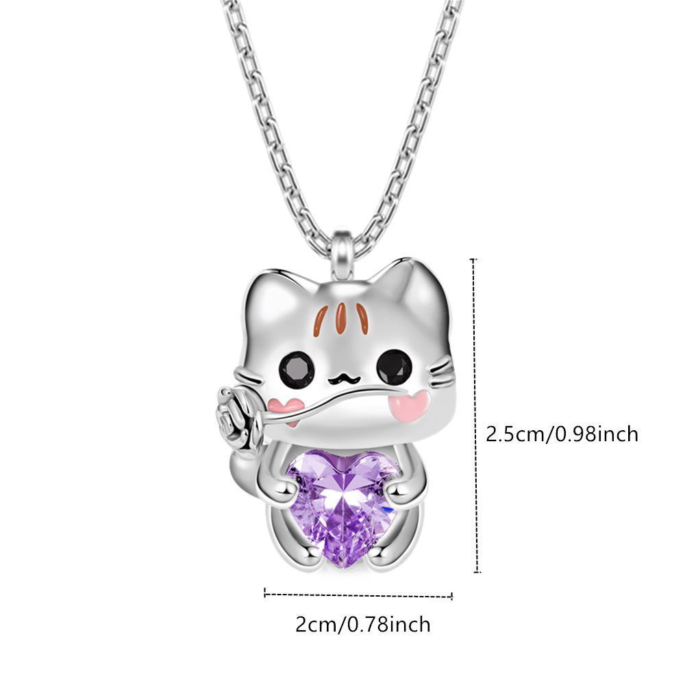 Alloy Material Heart Shape, Cat, Rose Pattern Cute Heart Shape Cat Rose Zircon Alloy Cable Chain Pendant Necklaces Wholesale