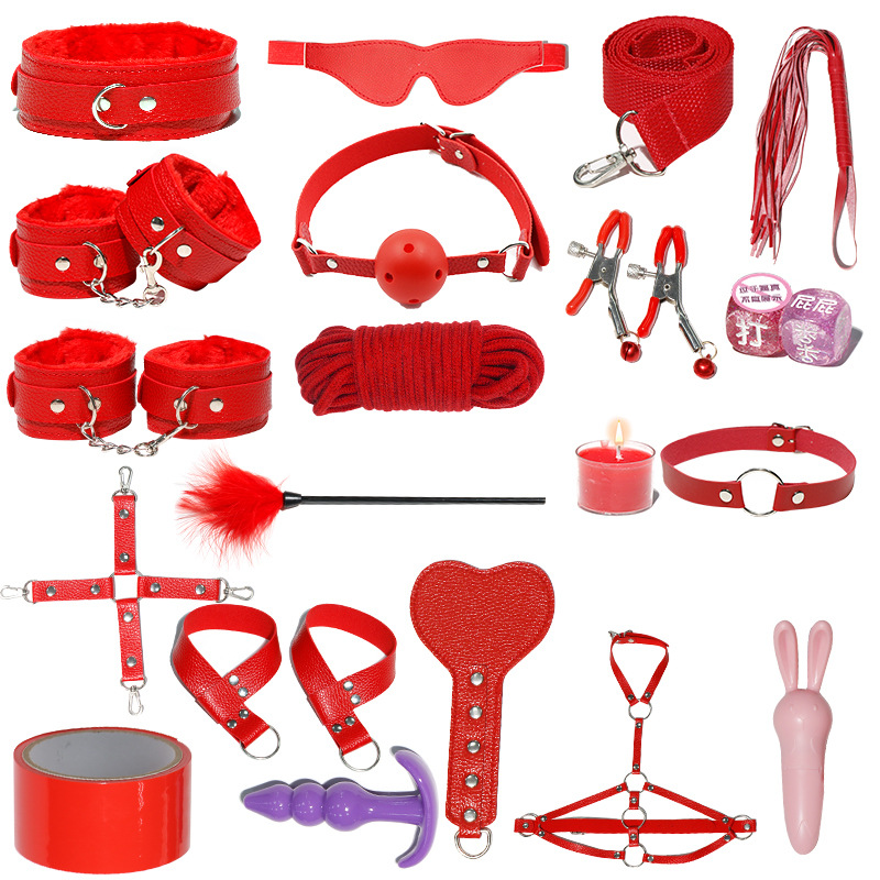 Juego de accesorios Jiuai SM incluido con esposas, látigo de cuero, tapón anal, suministros divertidos para habitaciones de parejas adultas, herramientas de juego sexual