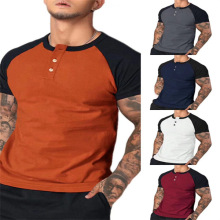 欧码新款外贸修身亨得利领男士大码拼色短袖个性亨利衫男厂家直发