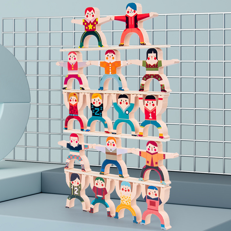 批发大力士平衡叠叠高人偶罗汉玩具儿童互动益智木质制叠叠乐积木|ms