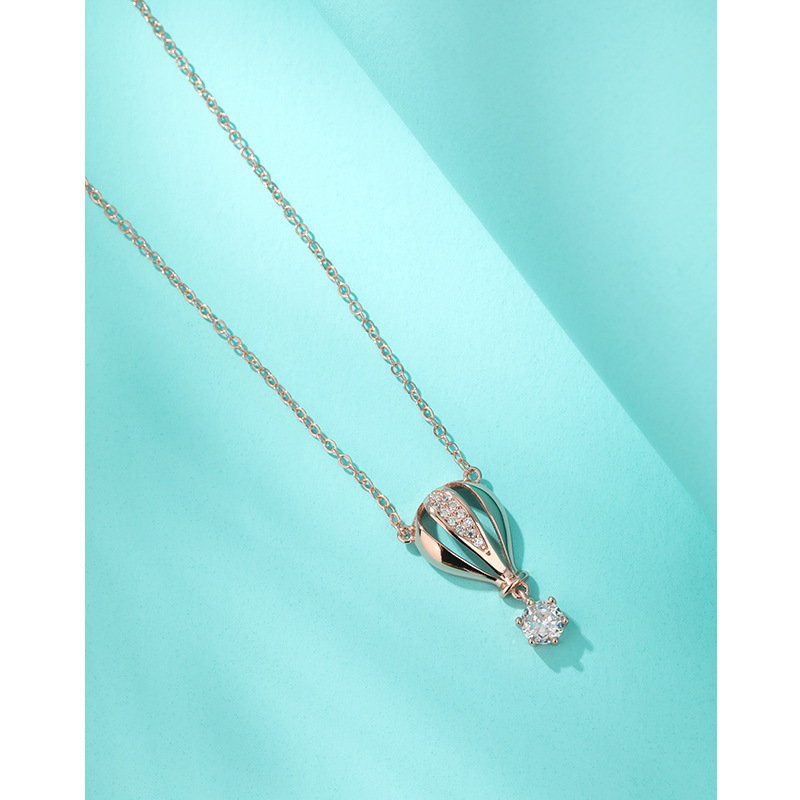 Collar de plata esterlina 925 nicho de diseño femenino estilo japonés coreano simple oro rosa diamantes colgante de globo caliente cadena clavícula