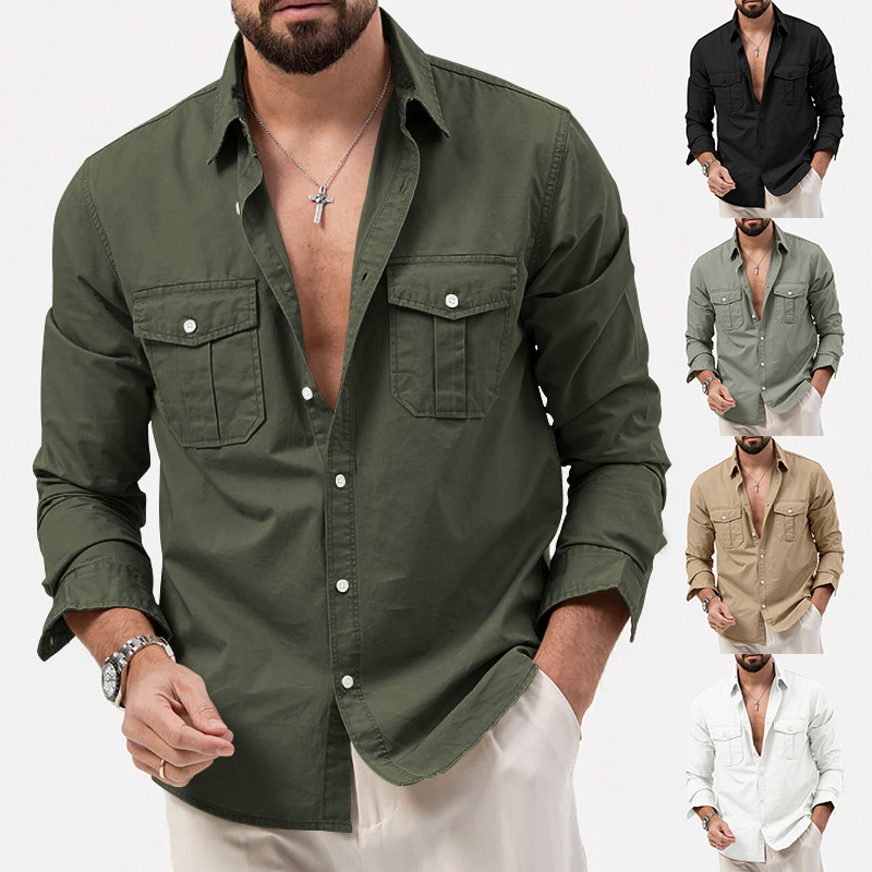 2024 New Men's Shirt Multi Pocket Casual Long Sleeve Top for Men_voghion.com