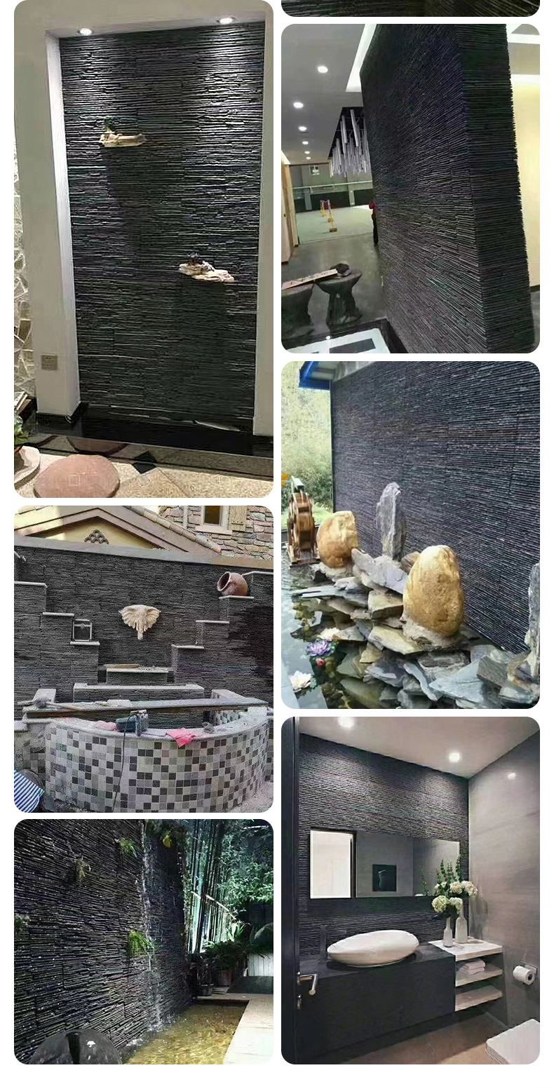 青石板文化石背景墙黑色流水石材幕墙绿锈花园庭院仿古石流水板-阿里巴巴