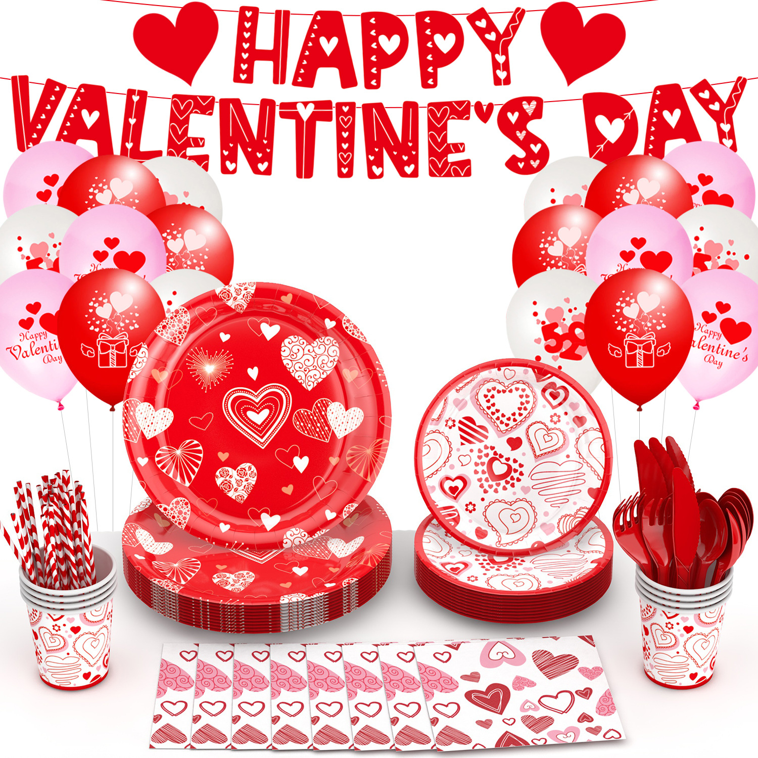 Nuevo amor Día de San Valentín tema Fiesta decoración pareja fiesta plato de papel desechable taza de papel decoración traje