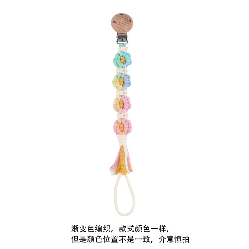 Productos para bebés Clip de chupete de haya Creativo Tejido a mano Estilo pastoral Cadena de chupete de margarita de color