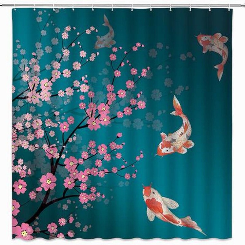 Japanese Shower Curtain Pink Cherry Blossom Watercolor Koi Fish Flower Branches Spring Blooming Asian Traditional Chinese Painting Bathroom Decoration Japanese Shower Curtain Pink Cherry Blossom Watercolor Koi Fish Flower Branches Spring Blooming Asian Traditional Chinese Painting Bathroom Decoration