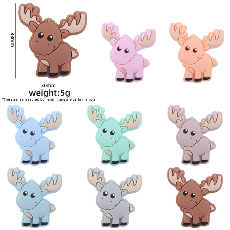 Bebé suministros de dibujos animados de silicona animal ELK mordedor creativo DIY bebé molar pezón anti-gota cadena Accesorios